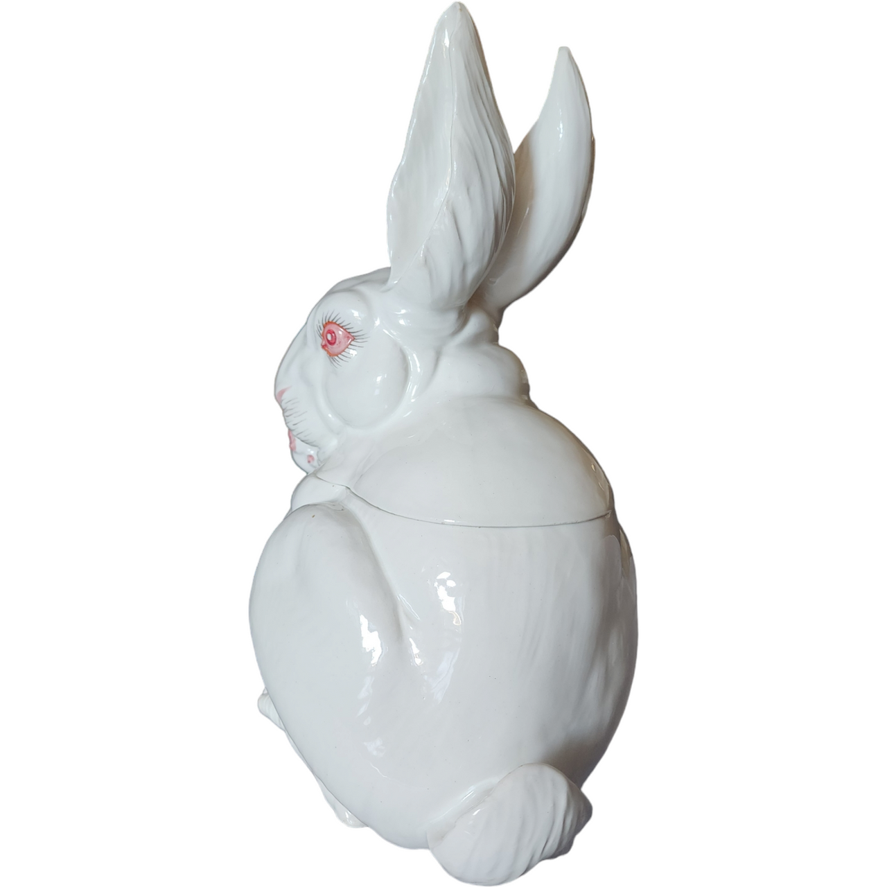 Vintage Italian Porcelain Rabbit Figurine Cookie Jar with Lid