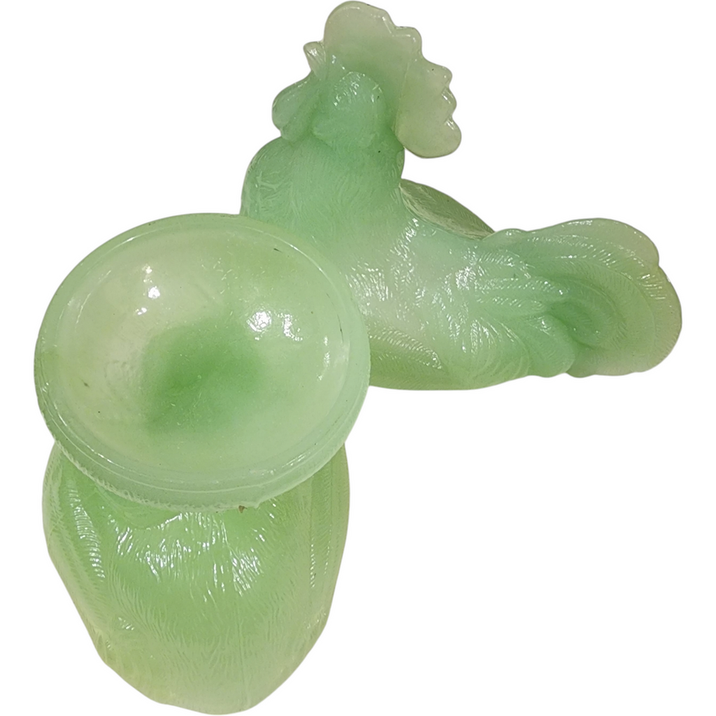 Vintage Jadeite Glass Rooster Covered Dish on Pedestal