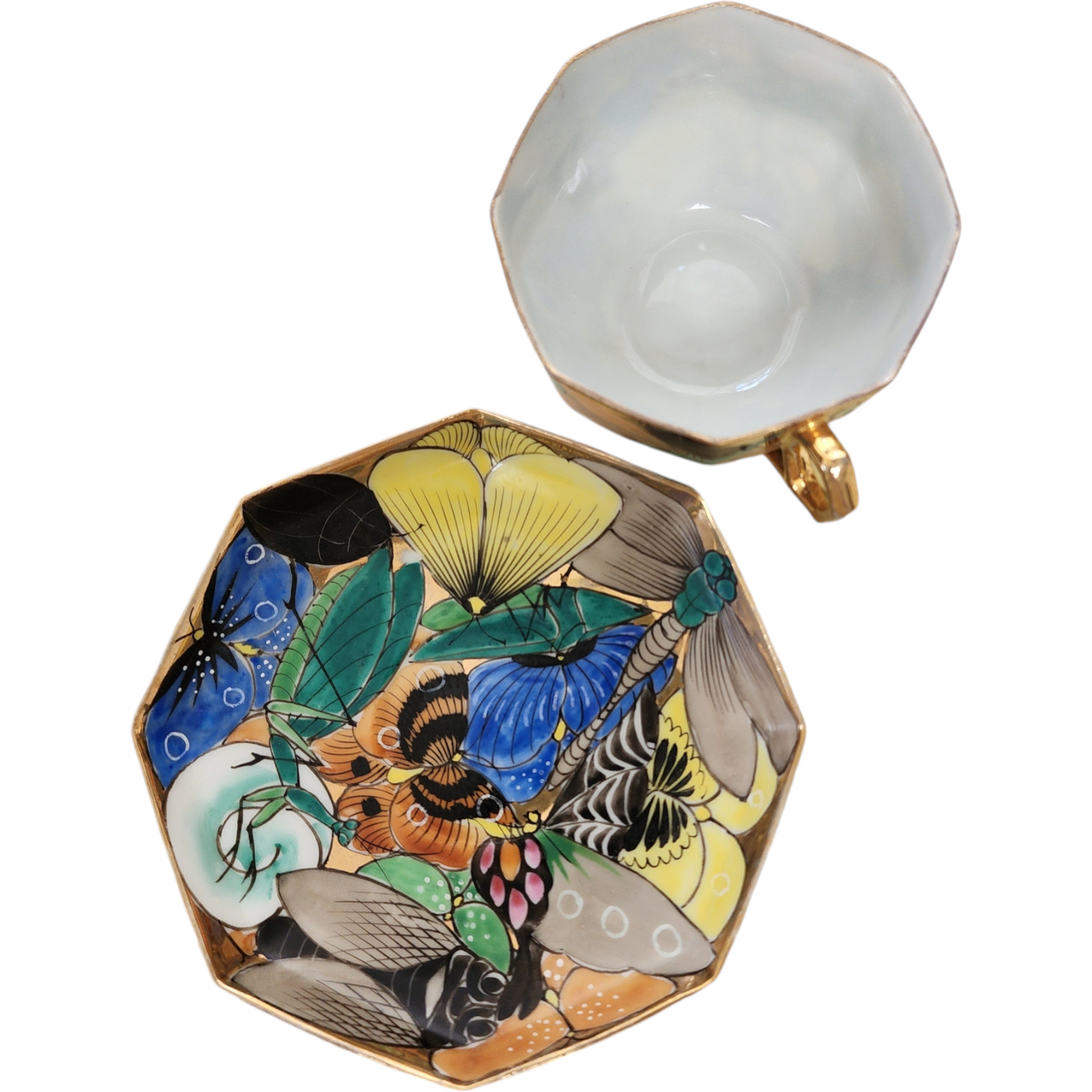 Vintage Japanese Kutani Style Hand-Painted Tea Cup & Saucer Set