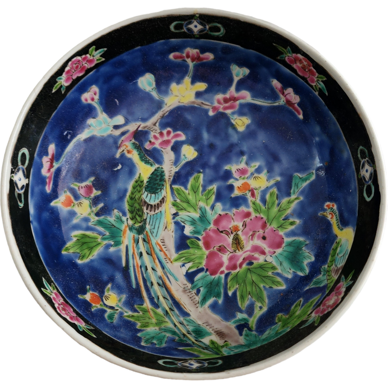 Vintage Japanese Porcelain Bowl Hand Painted Phoenix Bird & Floral Design Made in Japan Circa 1930s–1940s