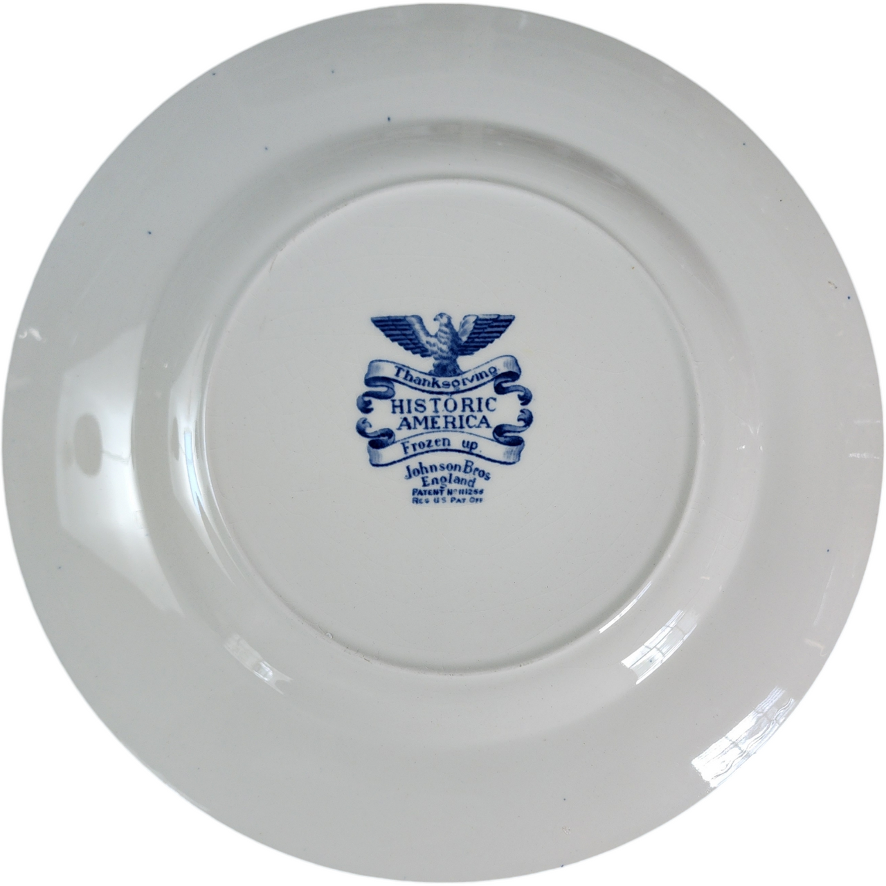Vintage Johnson Brothers Historic America Service Plate (Charger) "Thanksgiving Frozen Up" Blue Transferware England
