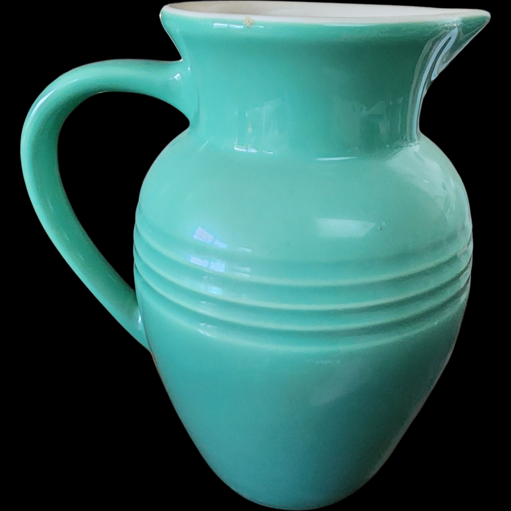 Vintage Le Creuset Turquoise Green Stoneware 80 Oz Pitcher Jug Made in France