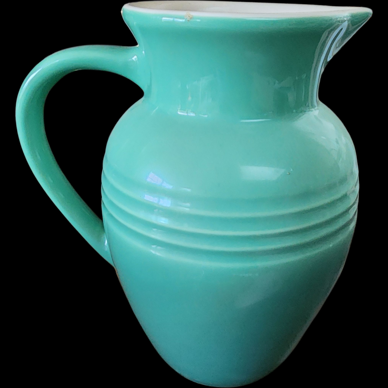 Vintage Le Creuset Turquoise Green Stoneware 80 Oz Pitcher Jug Made in France