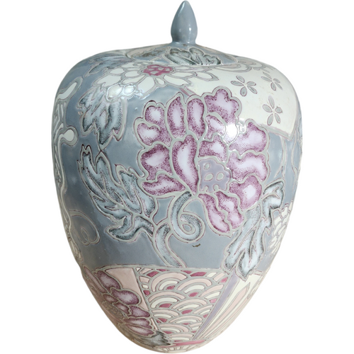 Vintage Macau Ginger Jar Hand-Painted Floral Ceramic Lidded Vase HF China