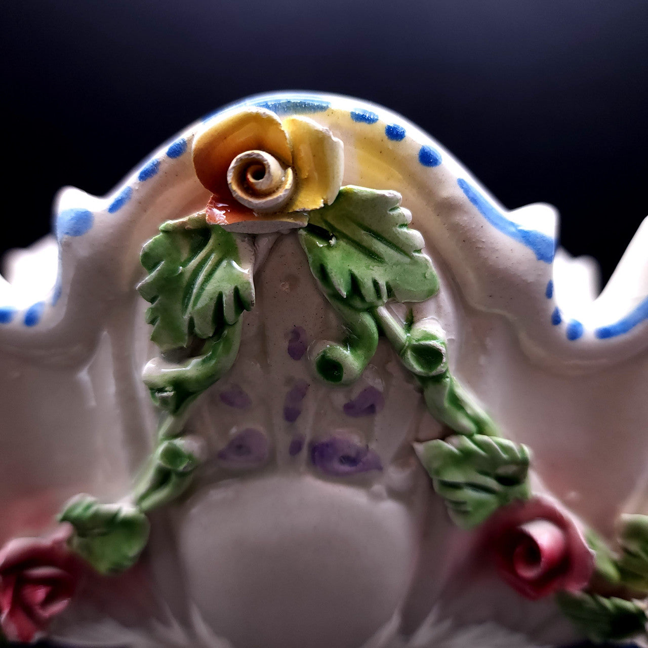 Vintage Majolica Floral Bowl Centerpiece Italy