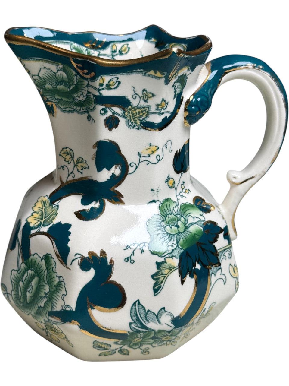 Vintage Mason’s Ironstone 30 Oz Fenton Jug Chartreuse Pattern, Hand Painted Green Floral & Gold England