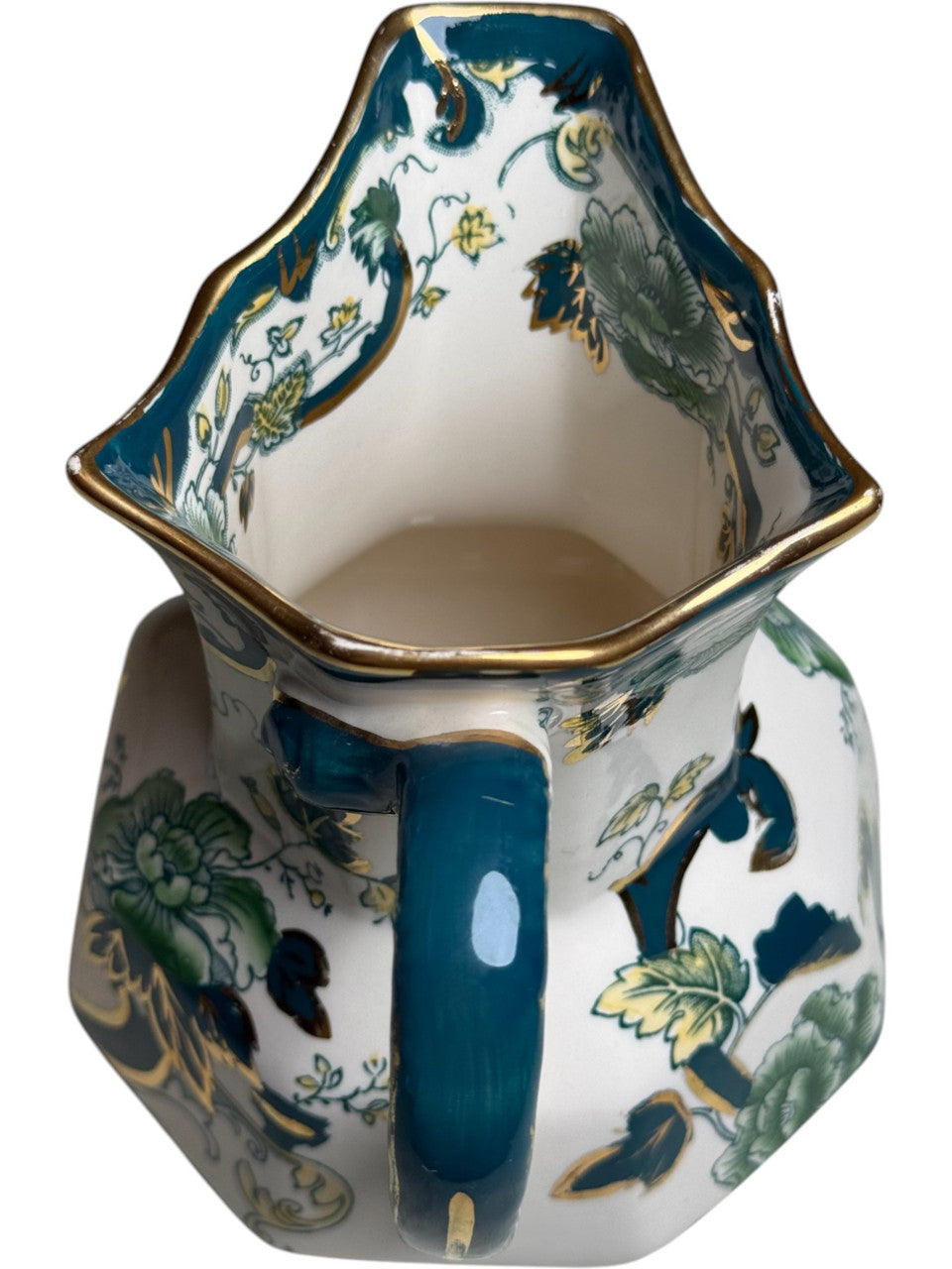 Vintage Mason’s Ironstone 30 Oz Fenton Jug Chartreuse Pattern, Hand Painted Green Floral & Gold England