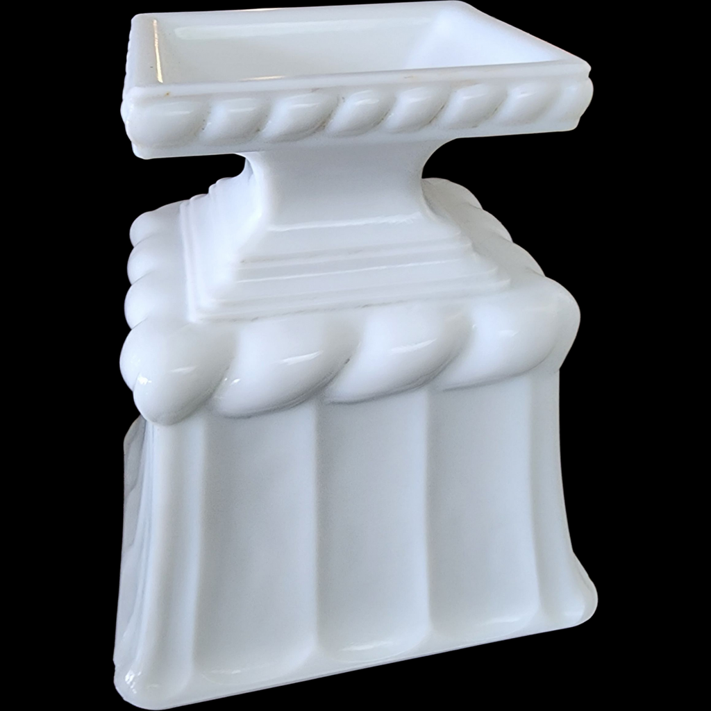 Vintage White Milk Glass Pedestal Vase Fluted Planter with Rope Detail