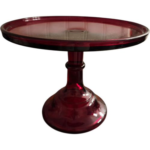 Vintage Mosser Ruby Red Glass Cake Stand  Pedestal Dessert Plate Ohio Made