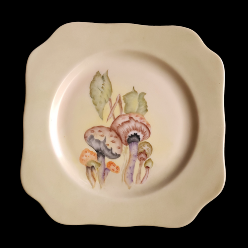 Vintage Mushroom Hand Painted Square Cabinet Plate