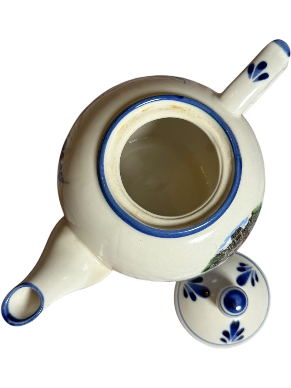 Vintage NEMAD Decor France Blue & White Souvenir Teapot Cherbourg Normandy Landmarks Ceramic