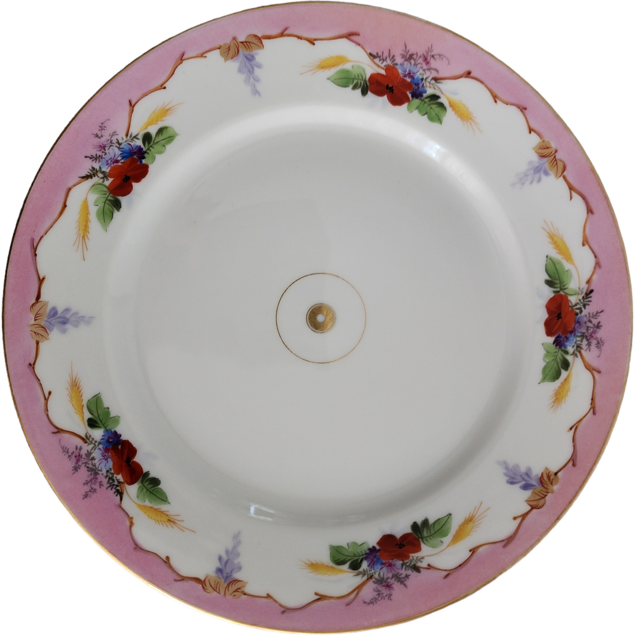 Vintage Pink Floral & Wheat Porcelain Cabinet Plate with Gold Trim Hand-Painted Decorative Dish Circa 1920s–1940s