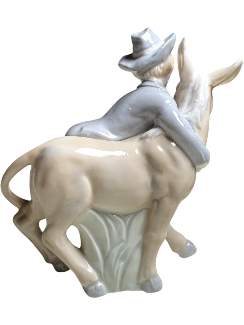 Vintage Porcelain Figurine Boy Hugging Donkey | Glazed Ceramic Farmhouse Figurine Rustic Country Décor Collectible