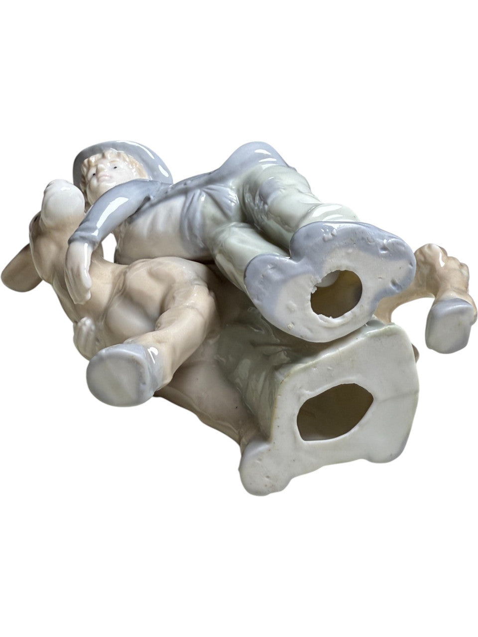 Vintage Porcelain Figurine Boy Hugging Donkey | Glazed Ceramic Farmhouse Figurine Rustic Country Décor Collectible