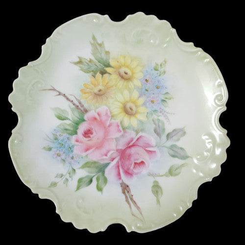 Vintage Porcelain Hand Painted Floral Pattern Cabinet Plate