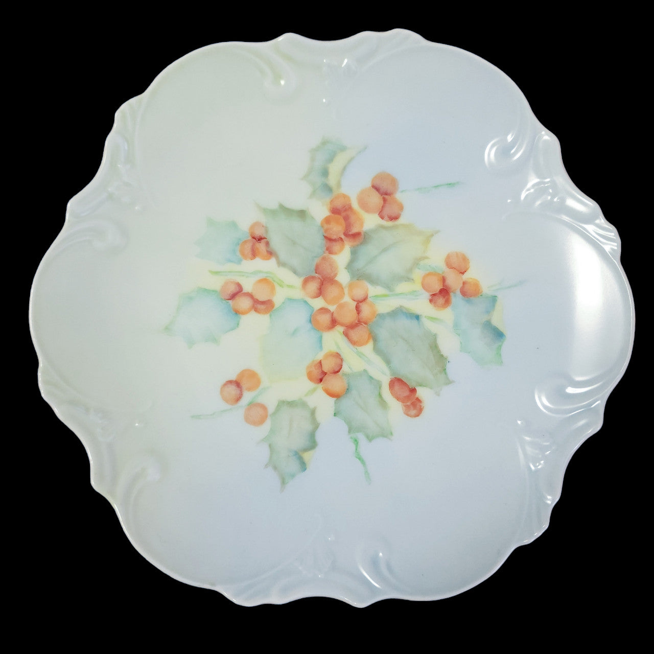 Vintage Porcelain Hand Painted Gooseberry Green Leaf Pattern Cabinet Plate