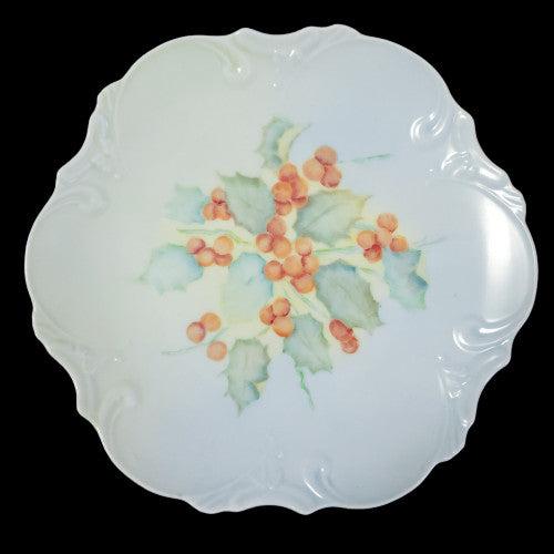 Vintage Porcelain Hand Painted Gooseberry Green Leaf Pattern Cabinet Plate