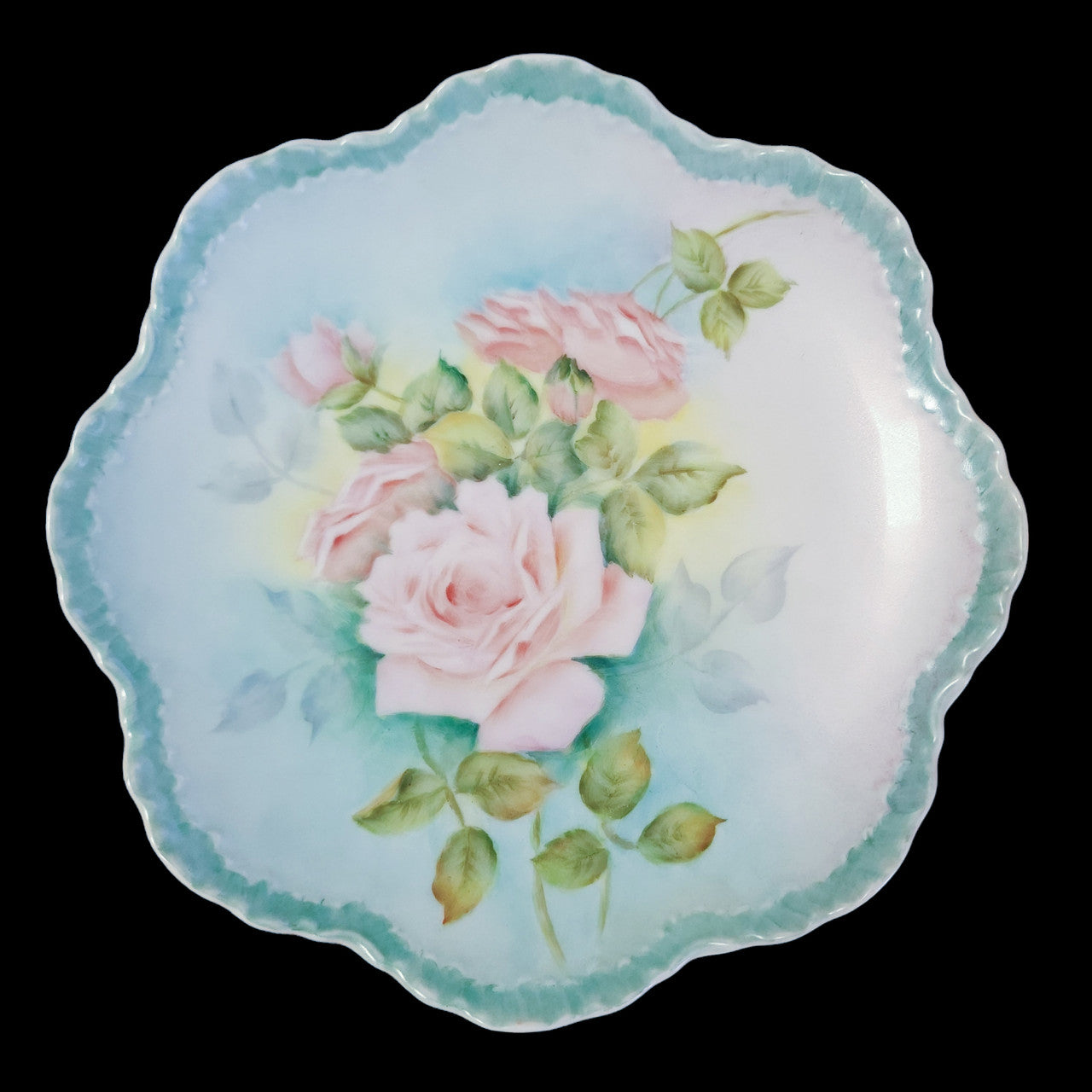 Vintage Porcelain Hand Painted Roses Floral Pattern Cabinet Plate