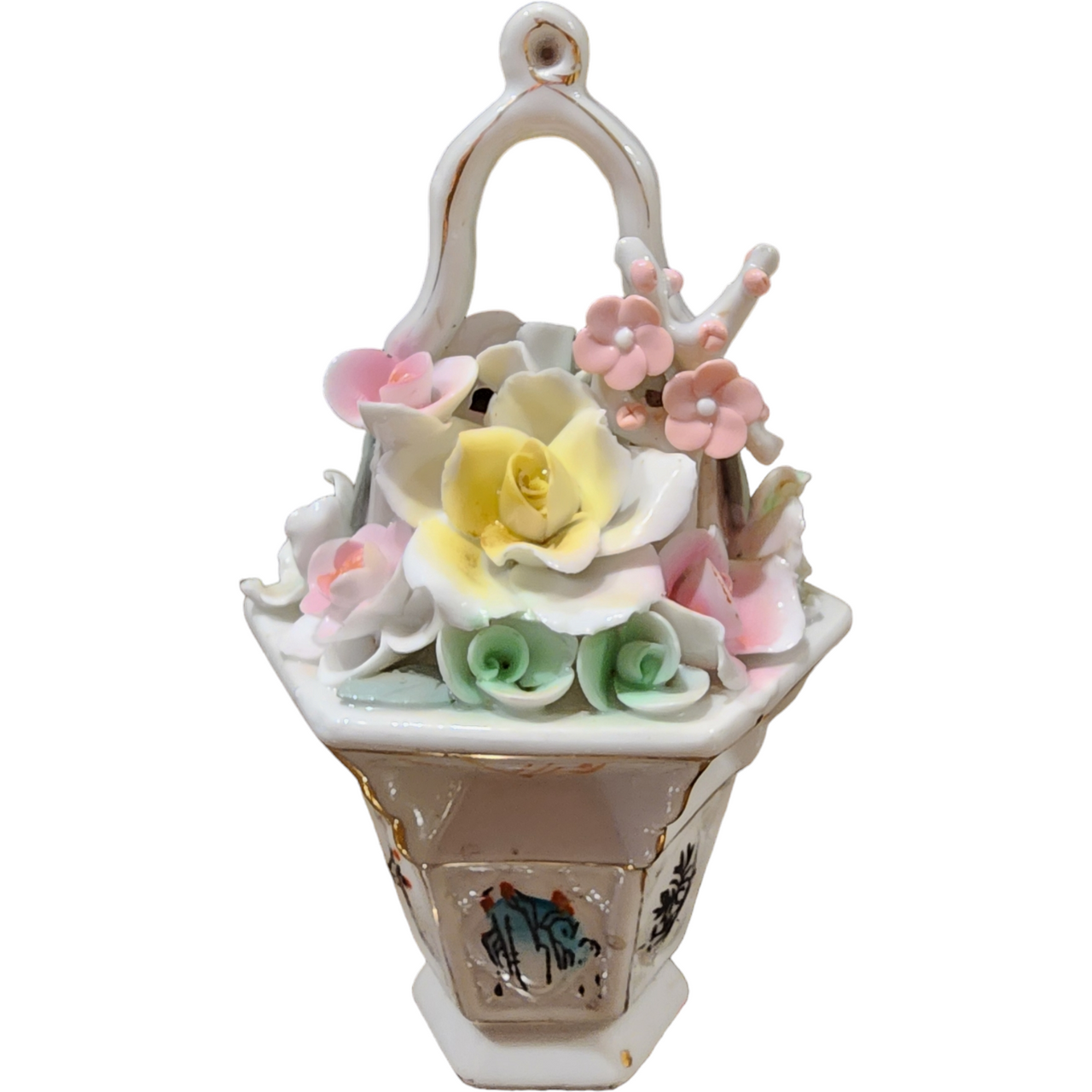 Vintage Porcelain Spring Pastel Roses Decorative Vase