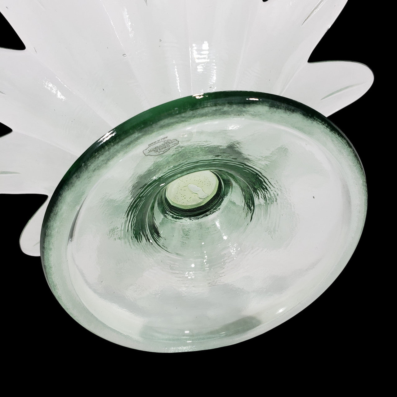 Vintage Recycled Glass Pedestal Bowl Large Green Flower Petal Design Handcrafted in Spain