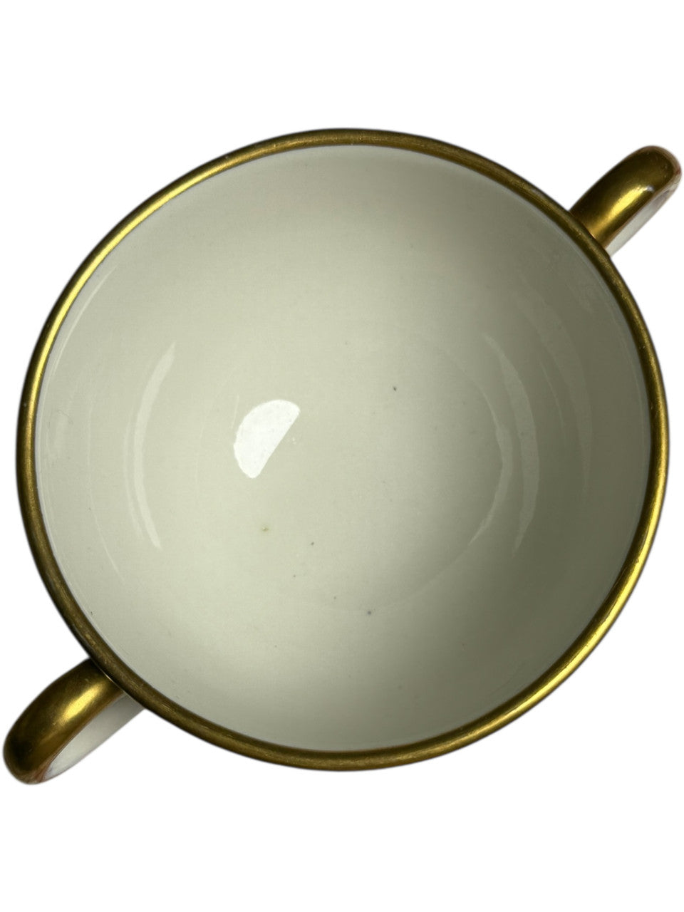 Vintage Scammell Lamberton Ivory China Double Handle Soup Bowl Gold Trim, Made in America