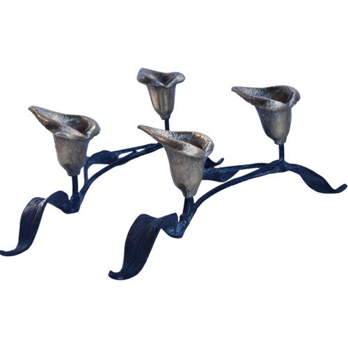 Vintage Solid Brass Calla Lily 2-Taper Candelabra Set of Two Floral Brass Candle Holders with Leaf Design