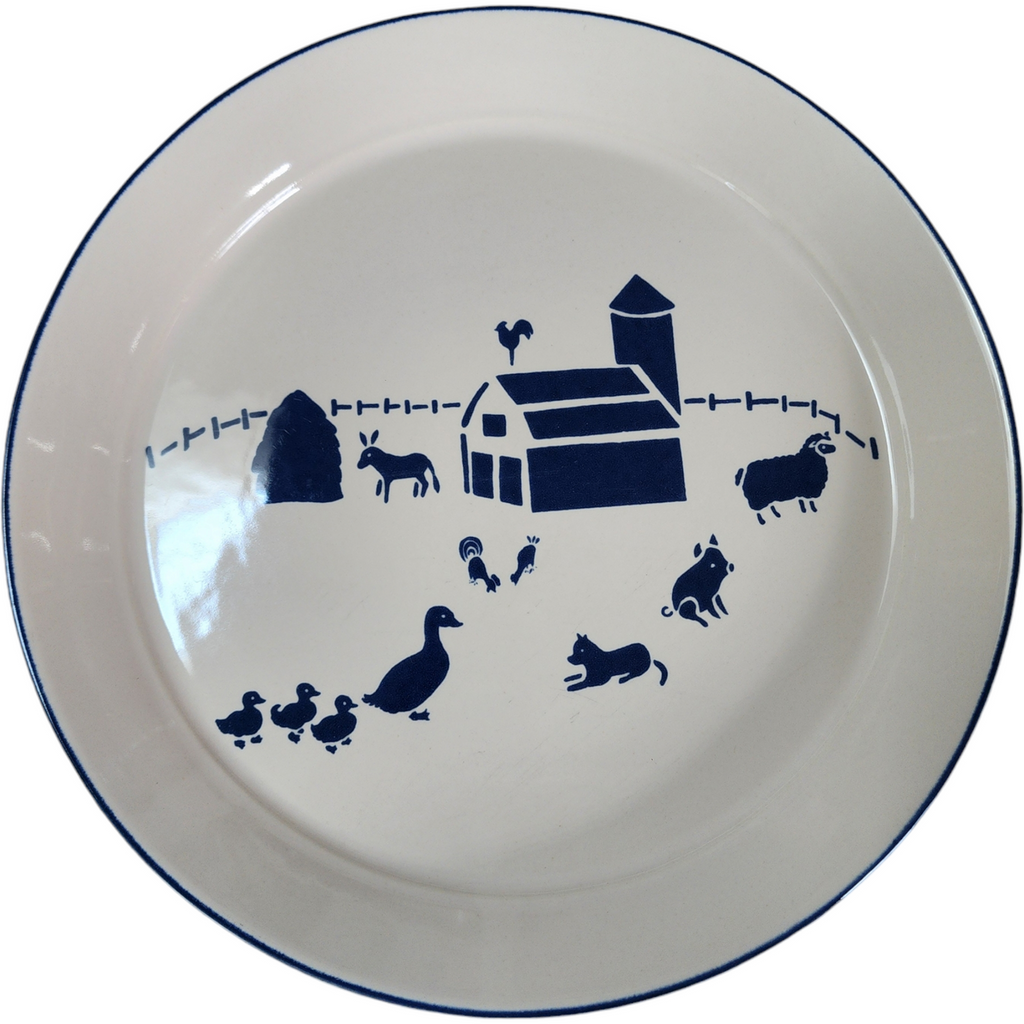 Vintage Spectrum USA Farmhouse Barnyard Plate Blue & White Country Animals Dinnerware 12"