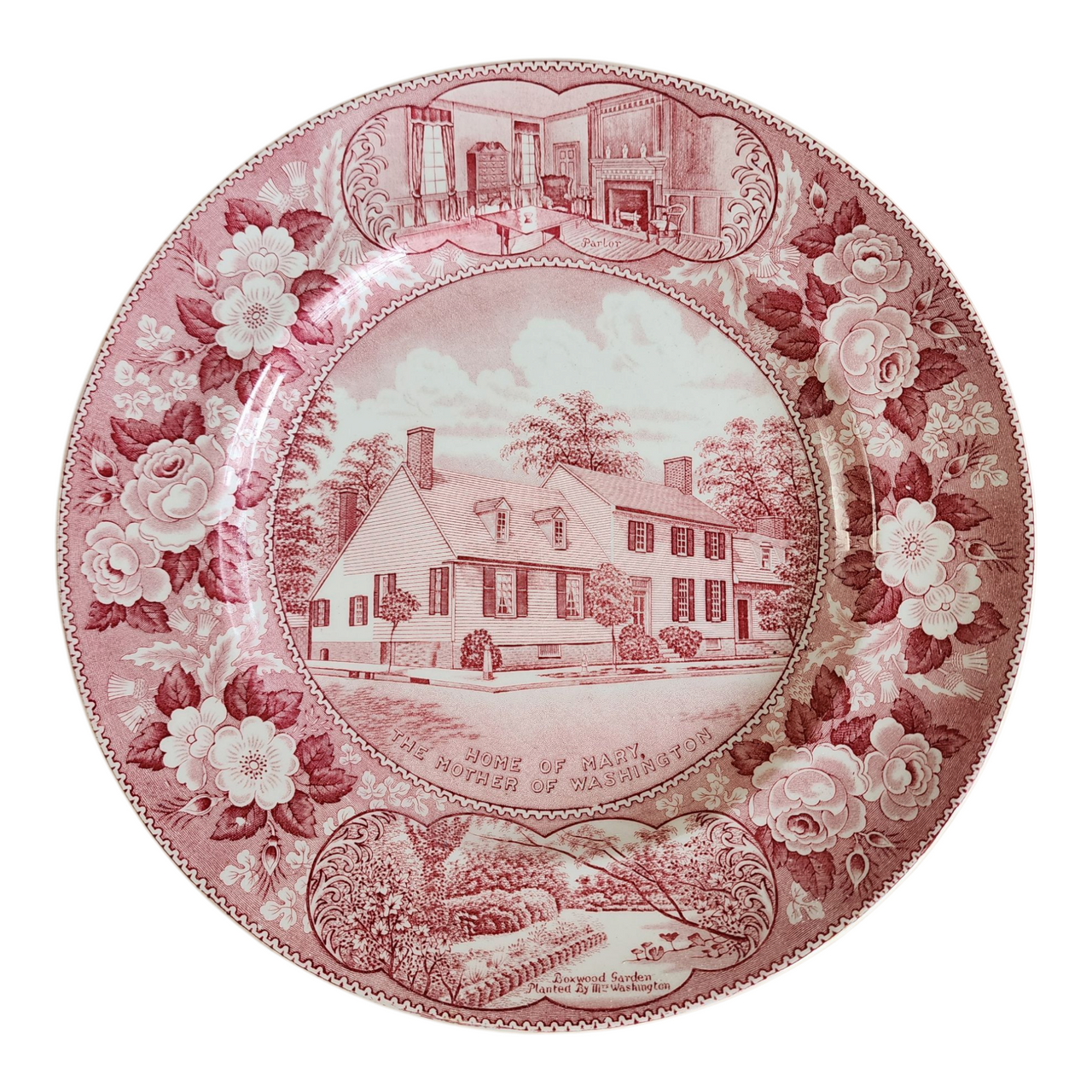 Vintage Staffordshire Plate Home of Mary Washington Fredericksburg VA Historic Commemorative Red Transferware