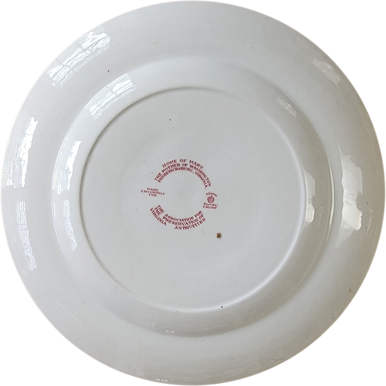 Vintage Staffordshire Plate Home of Mary Washington Fredericksburg VA Historic Commemorative Red Transferware