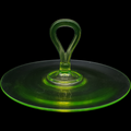 Vintage Uranium Green Depression Glass Tidbit Tray Loop Handle, 1930s