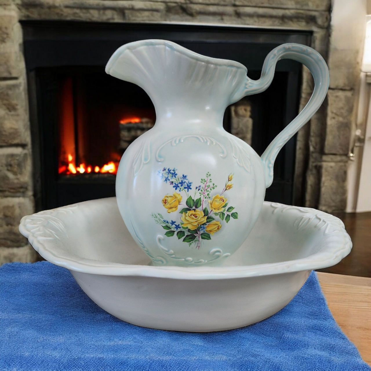 Vintage Victorian Style Porcelain Pitcher & Wash Basin