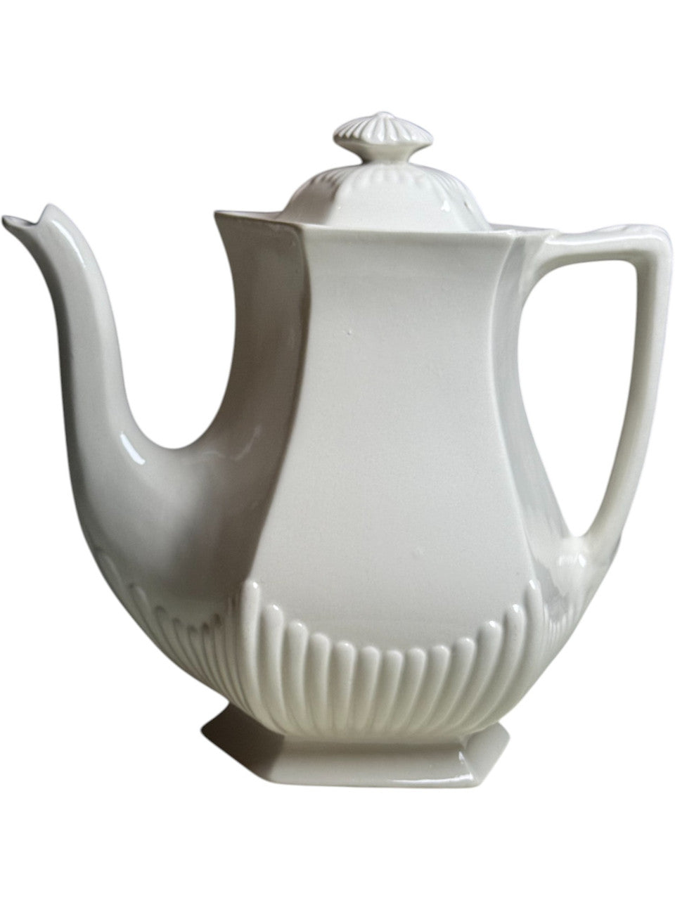 Vintage W. Adams & Sons Micratex White Ironstone Teapot English Hexagonal Ironstone Teapot with Lid Antique Staffordshire Pottery Mid-Century Tea Pot