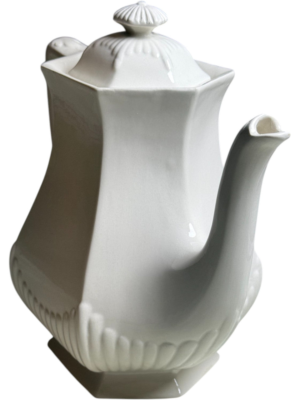 Vintage W. Adams & Sons Micratex White Ironstone Teapot English Hexagonal Ironstone Teapot with Lid Antique Staffordshire Pottery Mid-Century Tea Pot