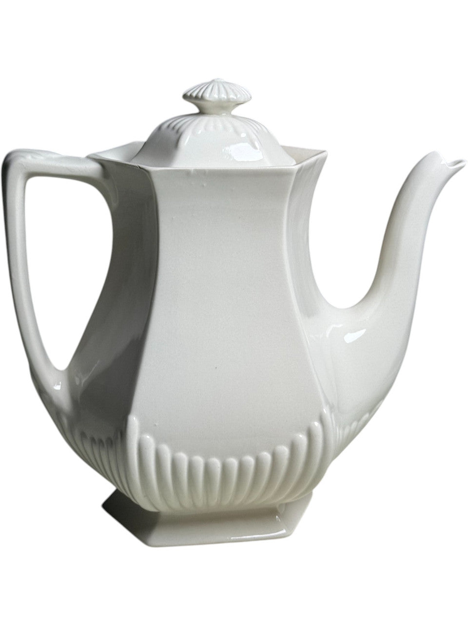 Vintage W. Adams & Sons Micratex White Ironstone Teapot English Hexagonal Ironstone Teapot with Lid Antique Staffordshire Pottery Mid-Century Tea Pot