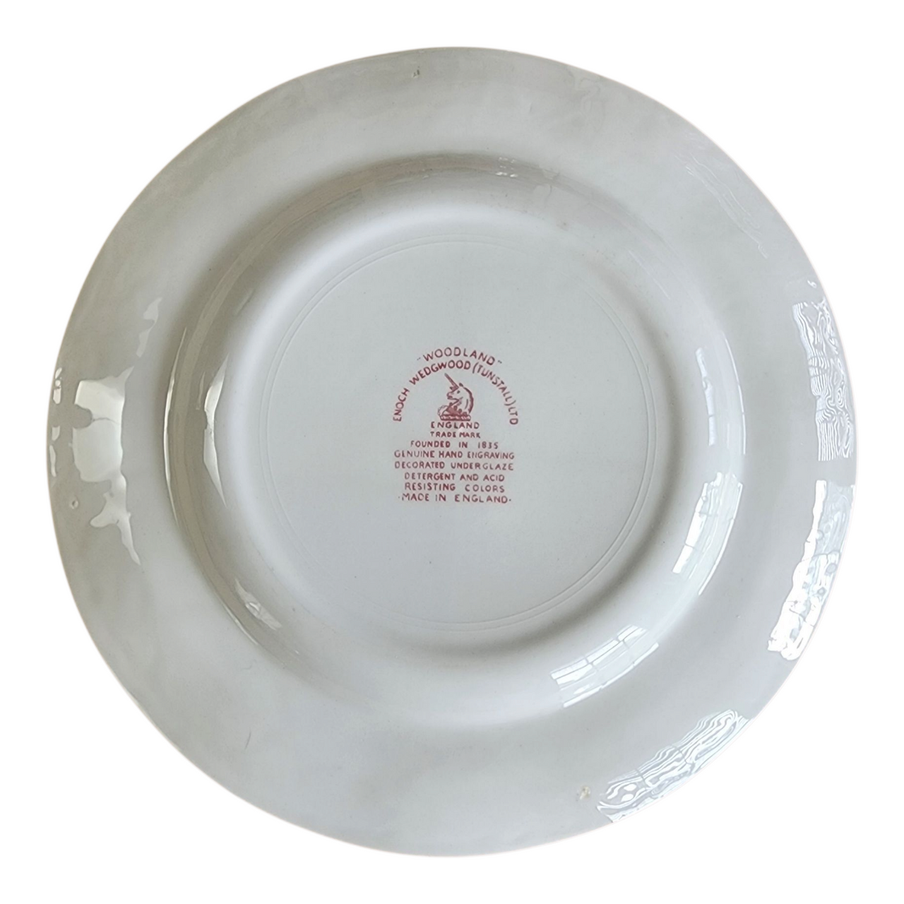Vintage Wedgwood Enoch Woodland Red Transferware Plate England Ironstone, Floral & Pastoral Scene 10"