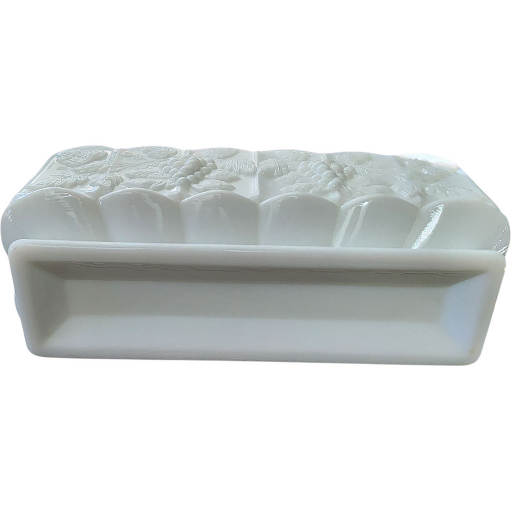 Authentic Westmoreland Milk Glass Box Planter | Embossed Grapes & Leaves | Mid Century Retro Kitchen or Table Décor
