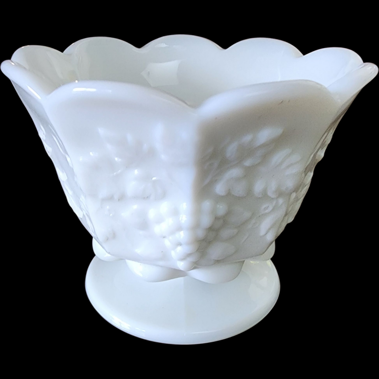 Vintage Westmoreland Paneled Grape Milk Glass Vase Scalloped Rim Flower Pot