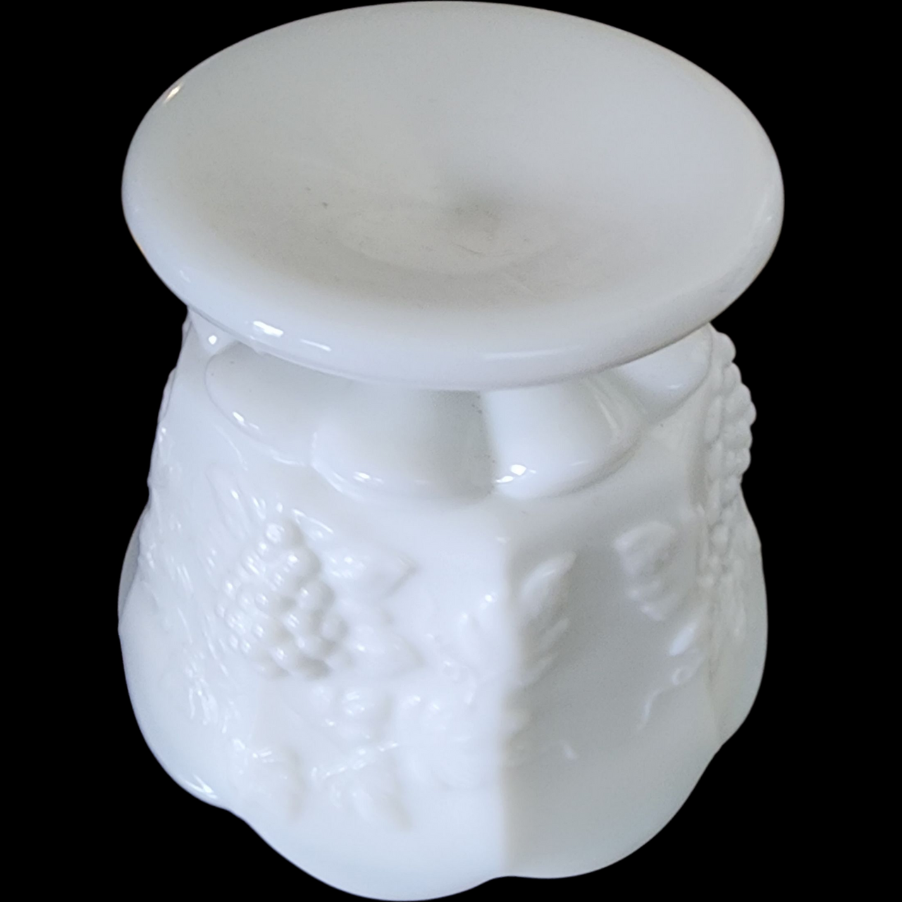 Vintage Westmoreland Paneled Grape Milk Glass Vase Scalloped Rim Flower Pot