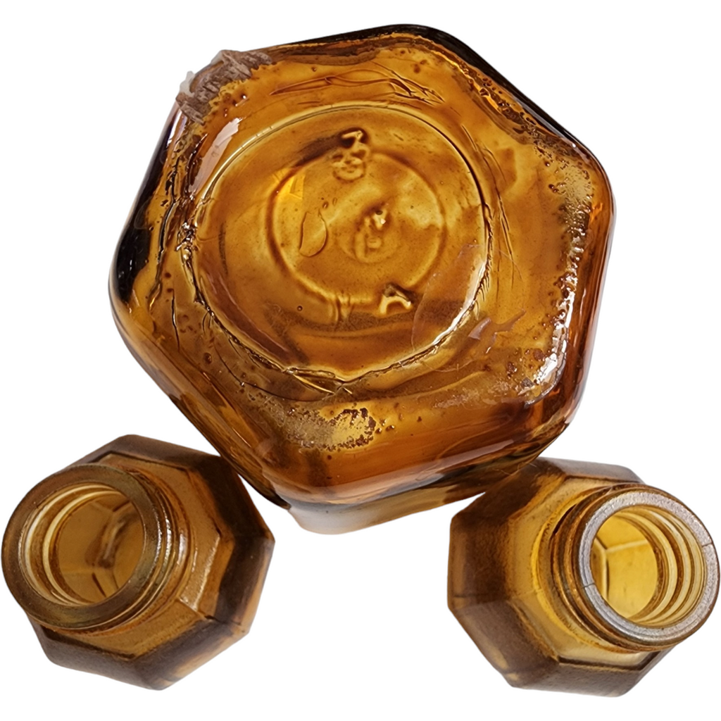 Vintage Wood and Amber Glass Condiment Set 10 Pc