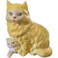 Vintage Yellow Ceramic Cat Figurine with Kitten Planter