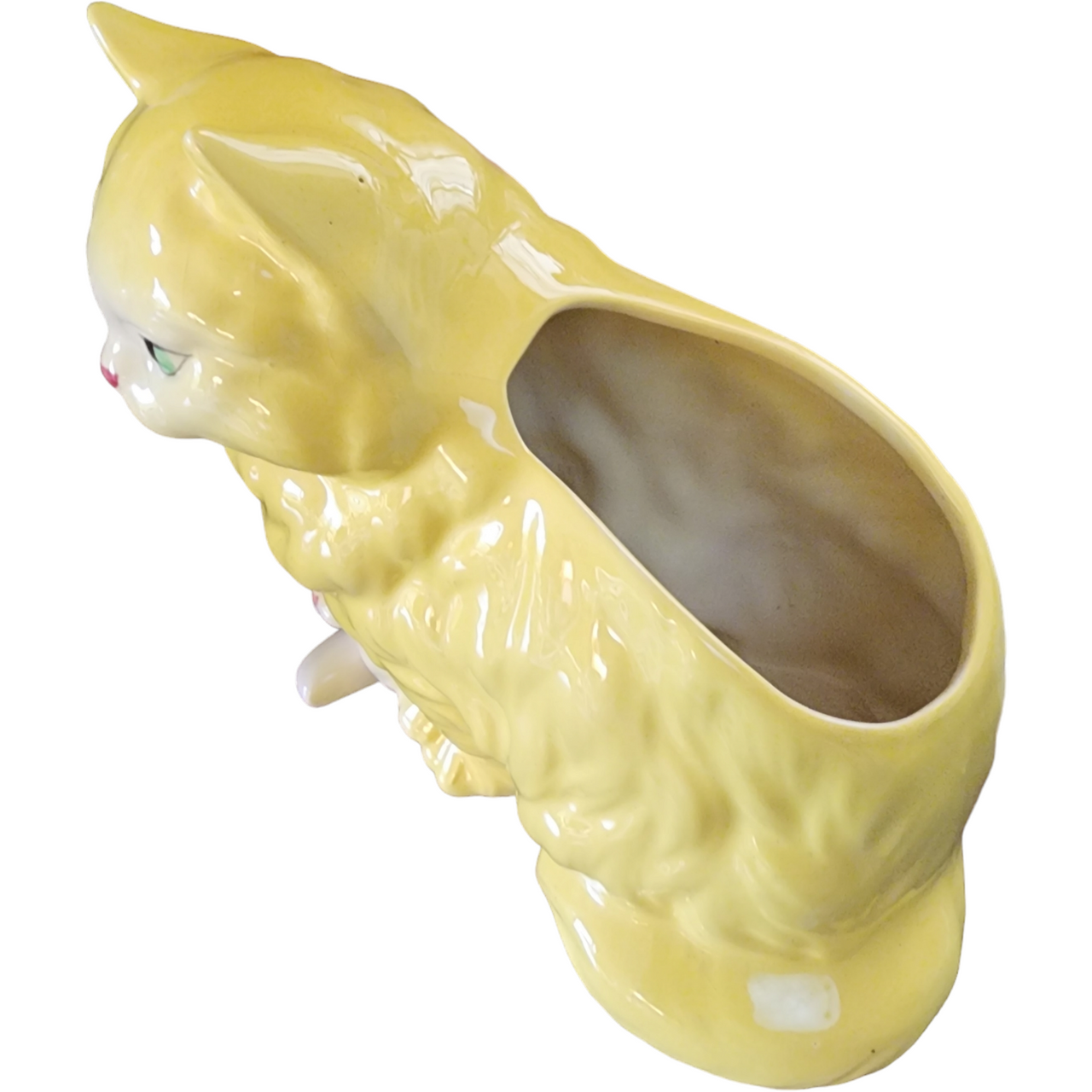Vintage Yellow Ceramic Cat Figurine with Kitten Planter