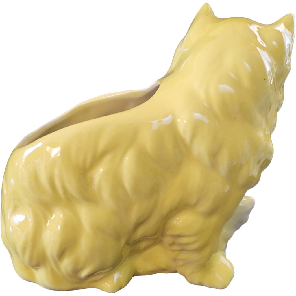 Vintage Yellow Ceramic Cat Figurine with Kitten Planter