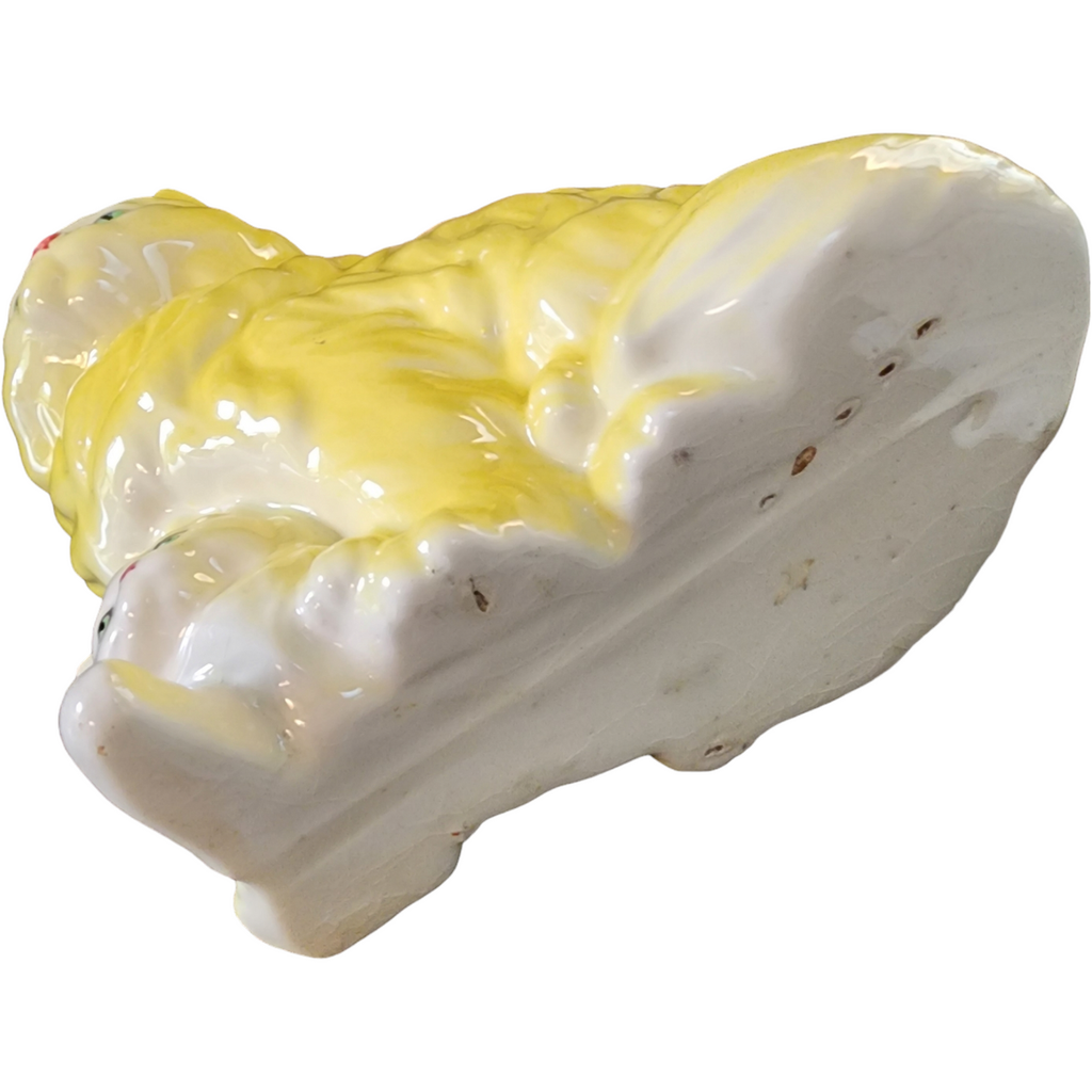 Vintage Yellow Ceramic Cat Figurine with Kitten Planter
