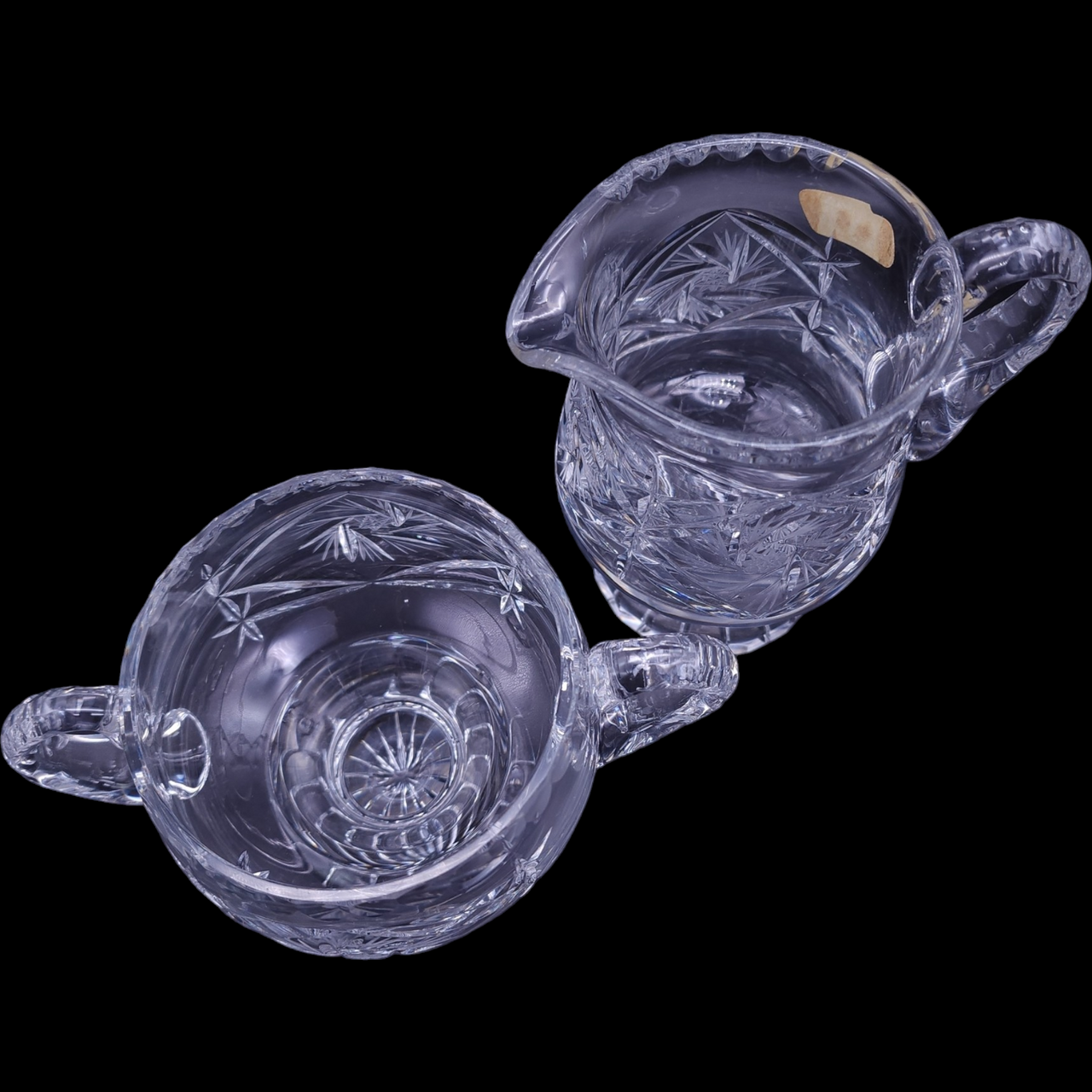 Violetta Hand Cut 24% Lead Crystal Heavy Weight Footed Sugar & Creamer Poland