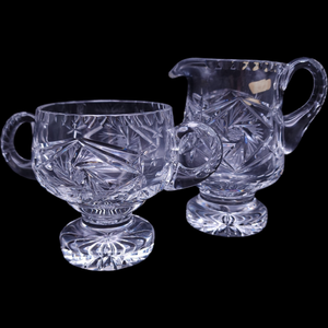 Violetta Hand Cut 24% Lead Crystal Heavy Weight Footed Sugar & Creamer Poland