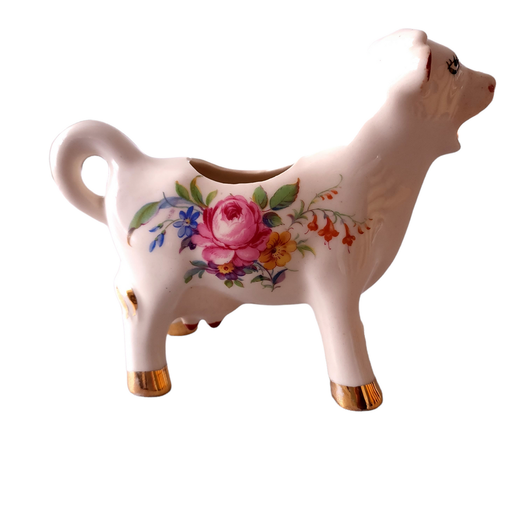 Vntage Ceramic Gold Gilded Cow Creamer Collectible