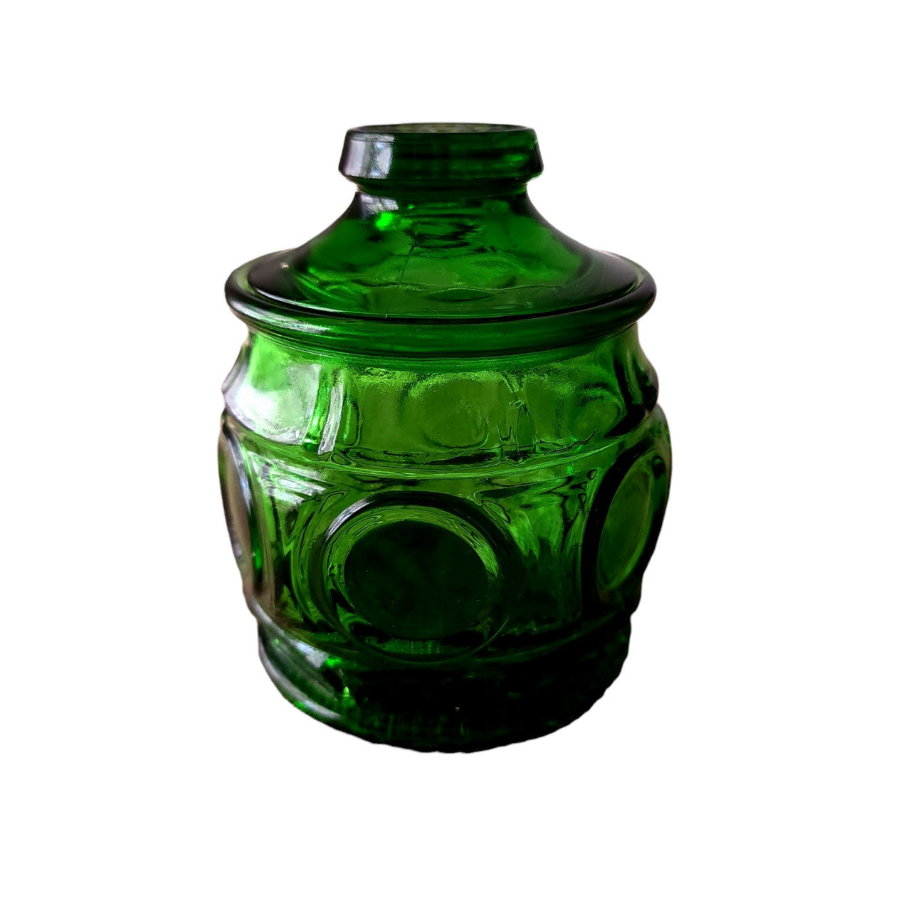 WHEATON Bullseye Green, Panels & Dots Sugar Bowl & Lid