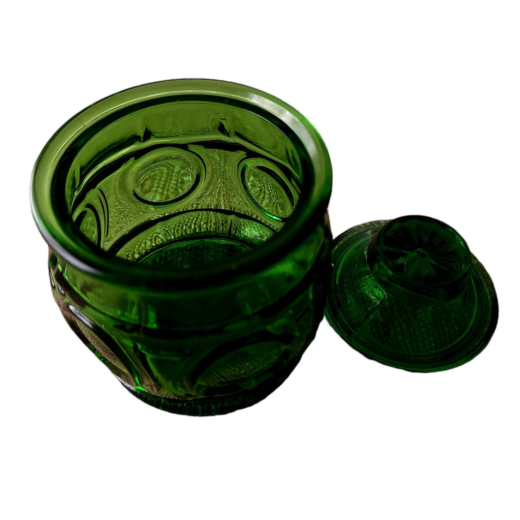 WHEATON Bullseye Green, Panels & Dots Sugar Bowl & Lid