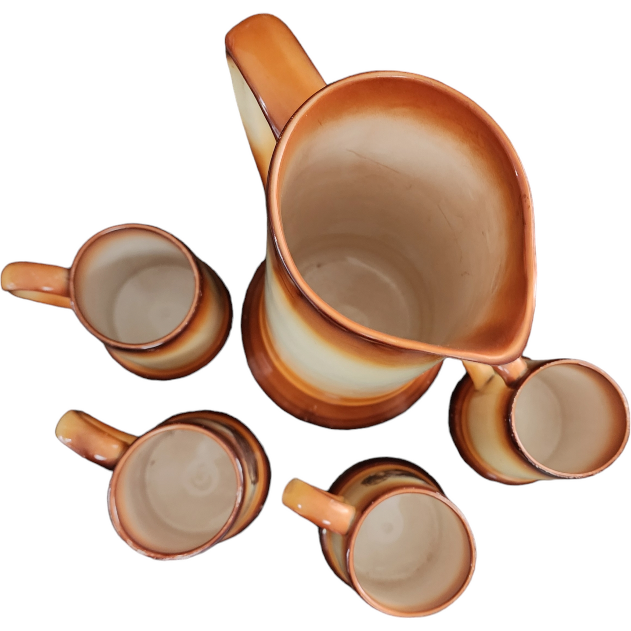 Warwick Brown Fade To Cream Monks  Pitcher & 5 Mugs
