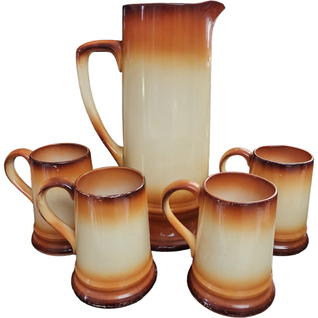 Warwick Brown Fade To Cream Monks  Pitcher & 5 Mugs